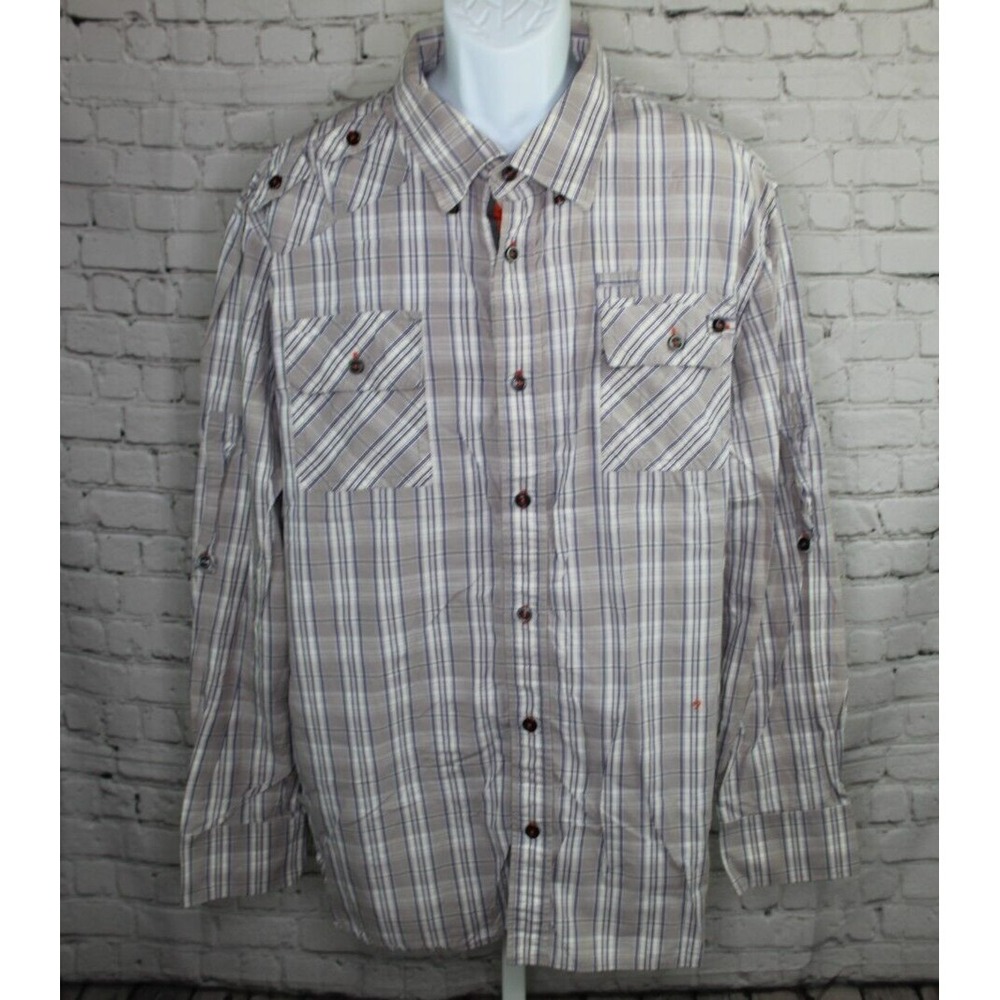 CAVI Men's Designer Gray Plaid Long Sleeve Button-Down Collar Shirt Size 4XL